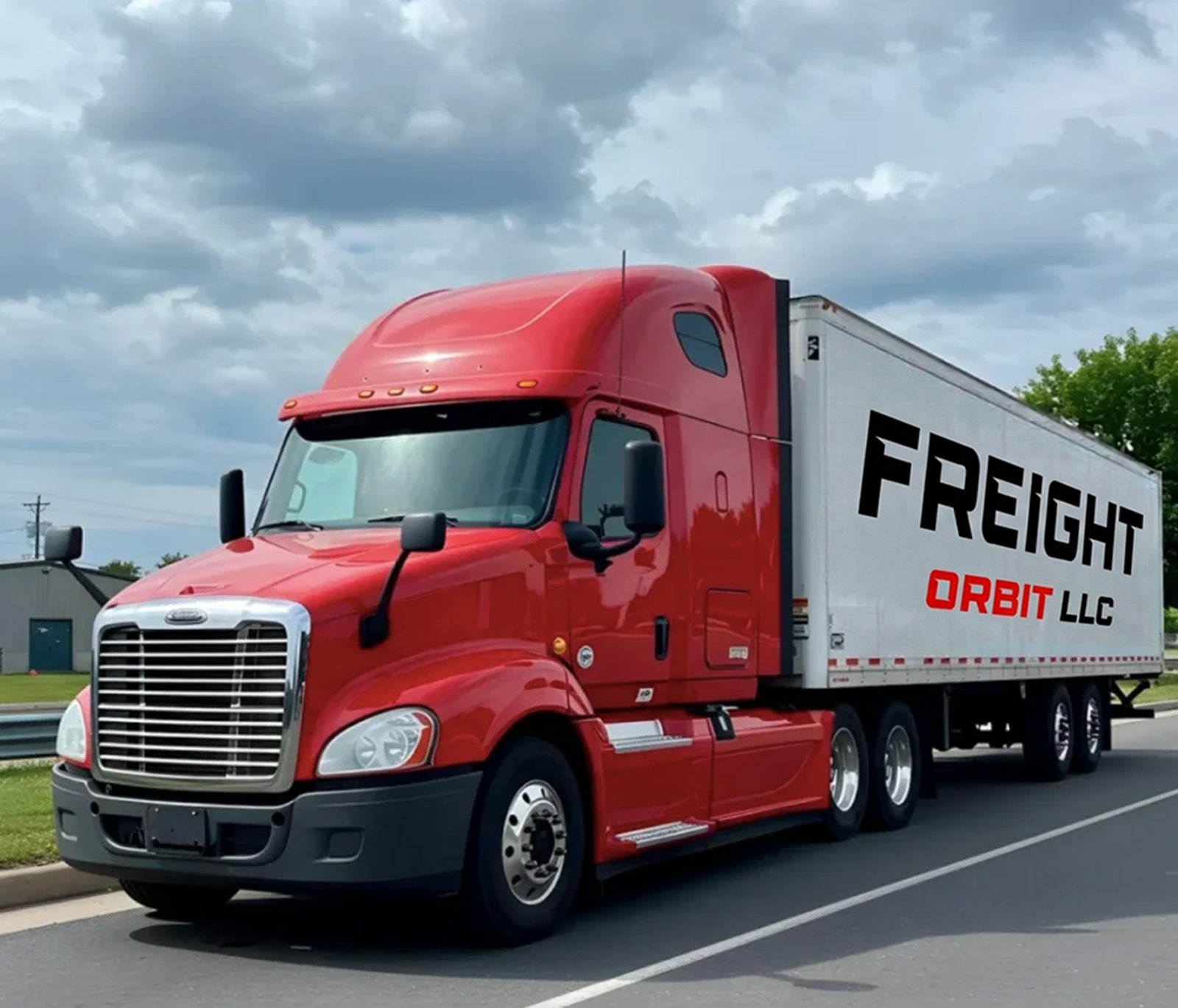 Freight Orbit branded dry van semi truck